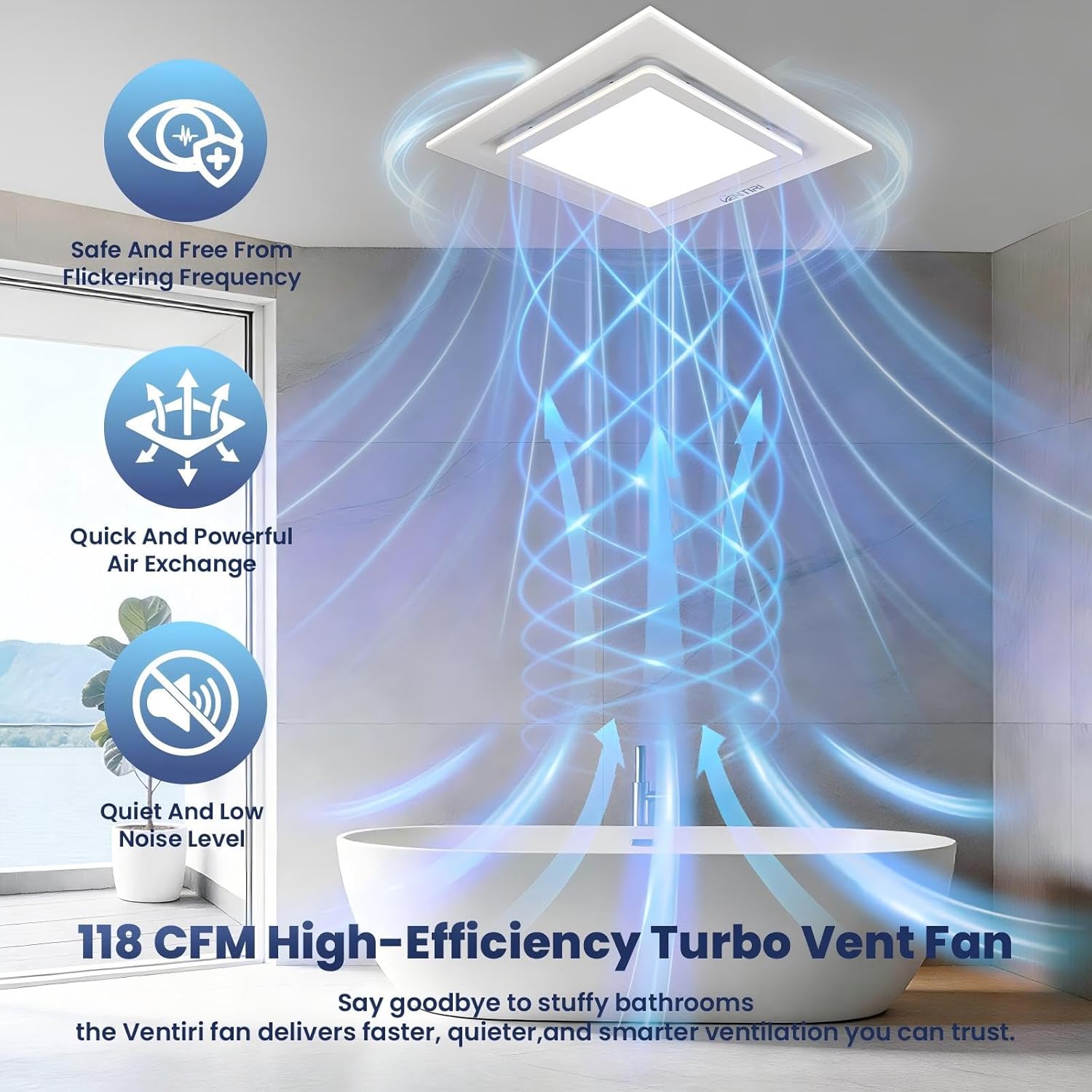 Bathroom Exhaust Fan with Light, 10 x10 IN Panel, Mounting Opening 8x8 IN,Upgraded Quiet Square Vent Fans with LED Light,118 CFM, for Bathroom, Office, Home(4 Inch Air outlet)