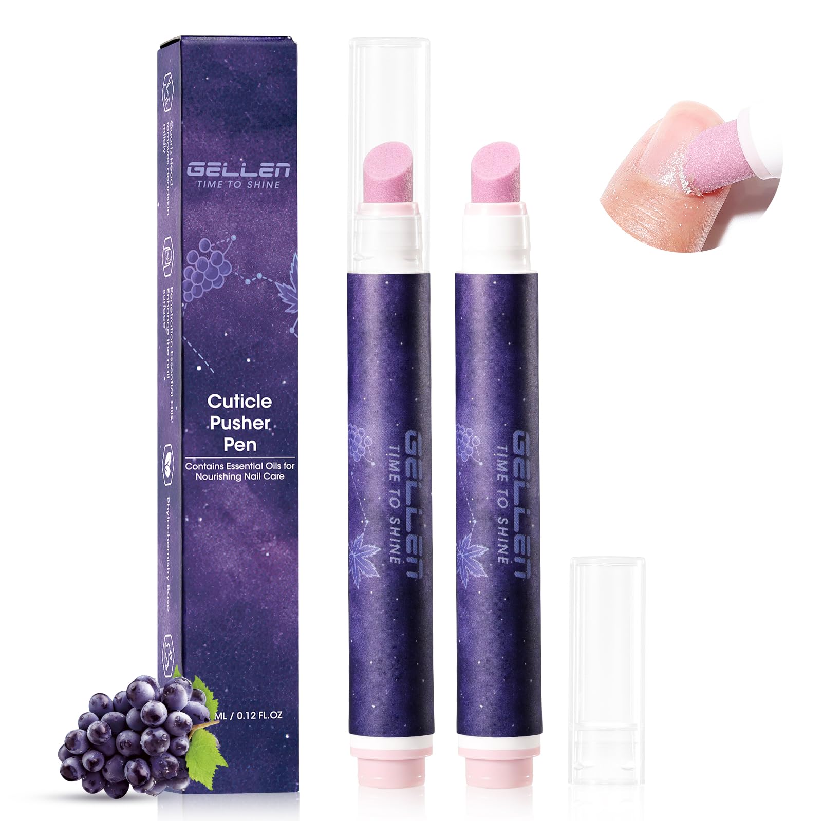 GELLEN 2Pcs Ceramic Cuticle Oil Pusher Pen, Cuticle Remover & Cuticle Oil in a Pen for Hangnails & Dry Cuticles, Cuticle Pusher Tool for Hands & Feet, Nail Pusher for Smooth & Well-Groomed Cuticles