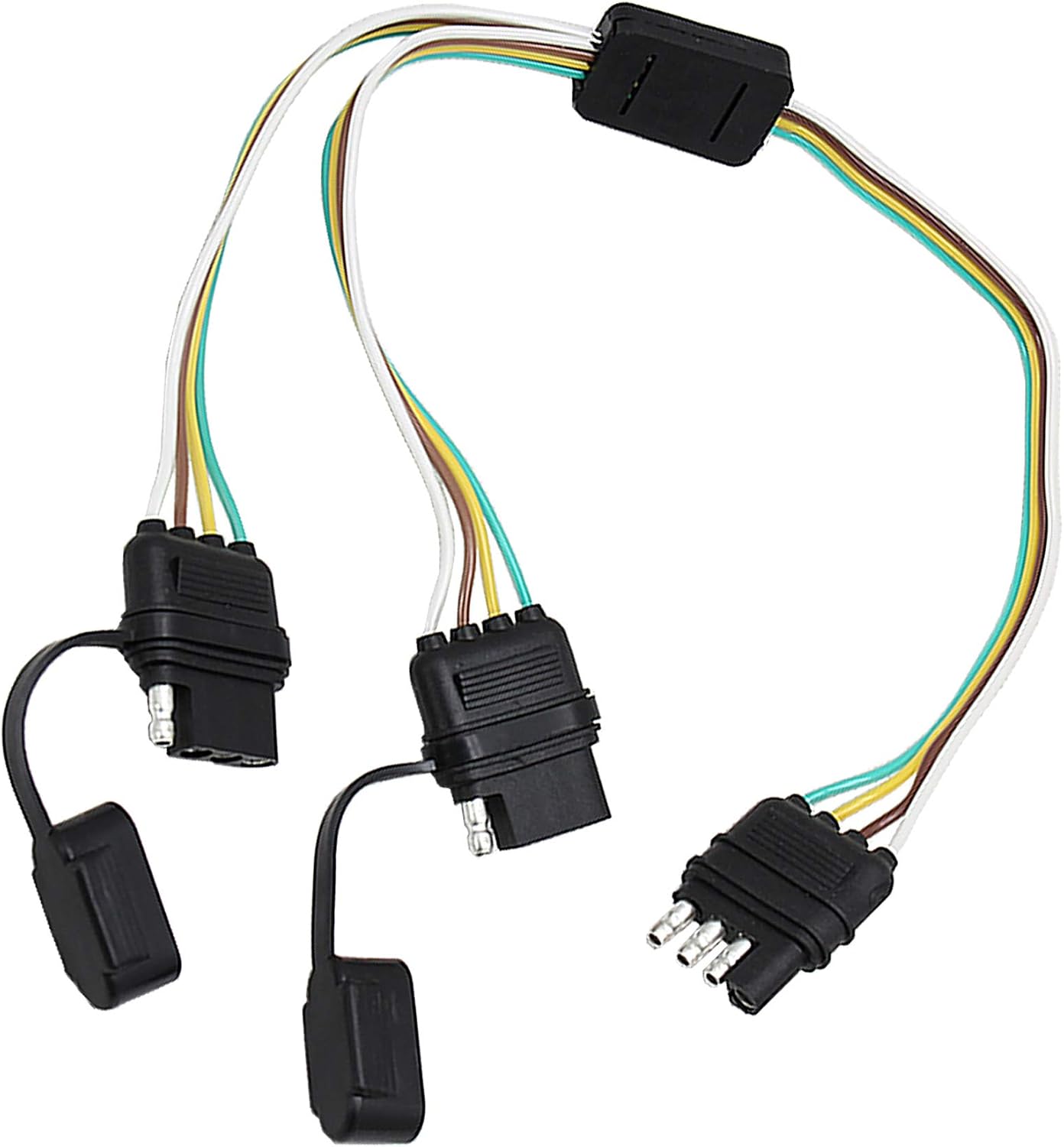 Oyviny 4 Pin Flat Y-Splitter Plug Adapter with 17.5 inch Trailer Extension Harness Plug and Play Adapter for LED Tailgate Light Bar and Trailer Lights Insulating Housing with Dust Cover