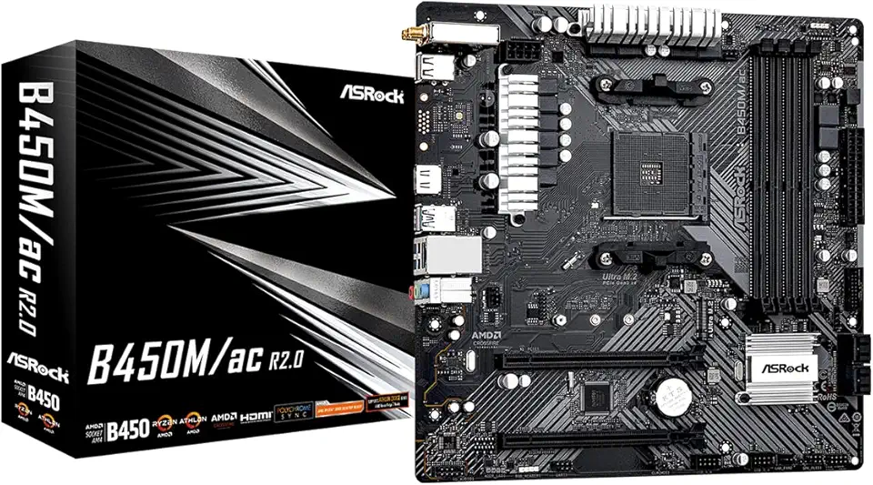 ASRock Placa mãe B450M/AC R2.0 AM4 AMD Promontory B450 SATA 6Gb/s Micro ATX AMD