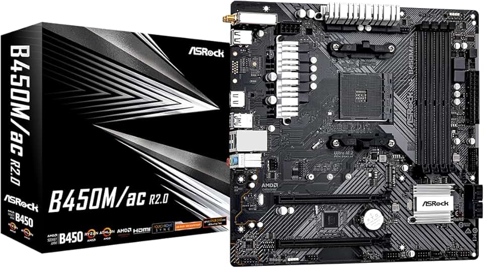 ASRock Placa mãe B450M/AC R2.0 AM4 AMD Promontory B450 SATA 6Gb/s Micro ATX AMD
