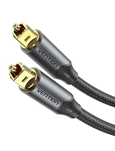 VENTION Cable de audio óptico digital de 10 pies de fibra trenzada de nailon, carcasa de metal delgada, enchufe chapado en oro, cable de audio de