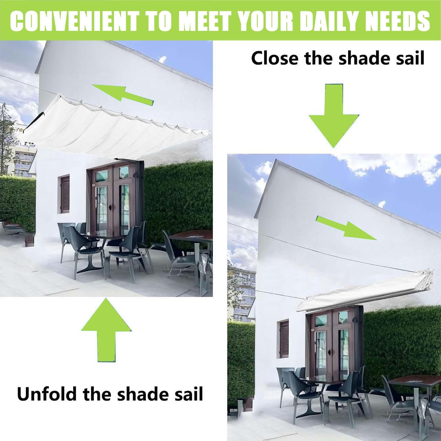 Regulowany, chowany żagiel przeciwsłoneczny, wodoodporna ochrona przed promieniowaniem UV, 95%, do pergoli na zewnątrz, balkon, niestandardowy rozmiar, 1,2 x 8 m (szer. x dł.), zielona markiza z