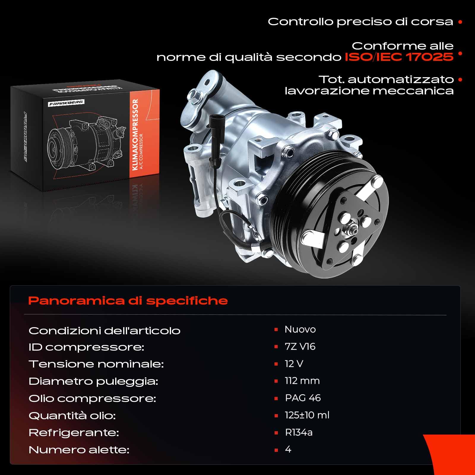 Frankberg Compressore aria condizionata con frizione Compatibile con Ducato 244 244Z 250 290 Jumper Daily III Daily IV Boxer 1607139480, compreso l'olio preconfezionato