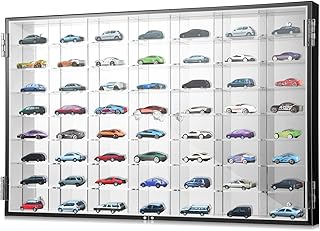 Suzile 1/64 Diecast Acrylic Display Case Car Wall Case Diecast Model Car Display Case Clear Case Wheels Storage Cabinet Diecast Car Display Rack for 56 Slots, 2 Doors, 23.5 x 15 x 2 Inch