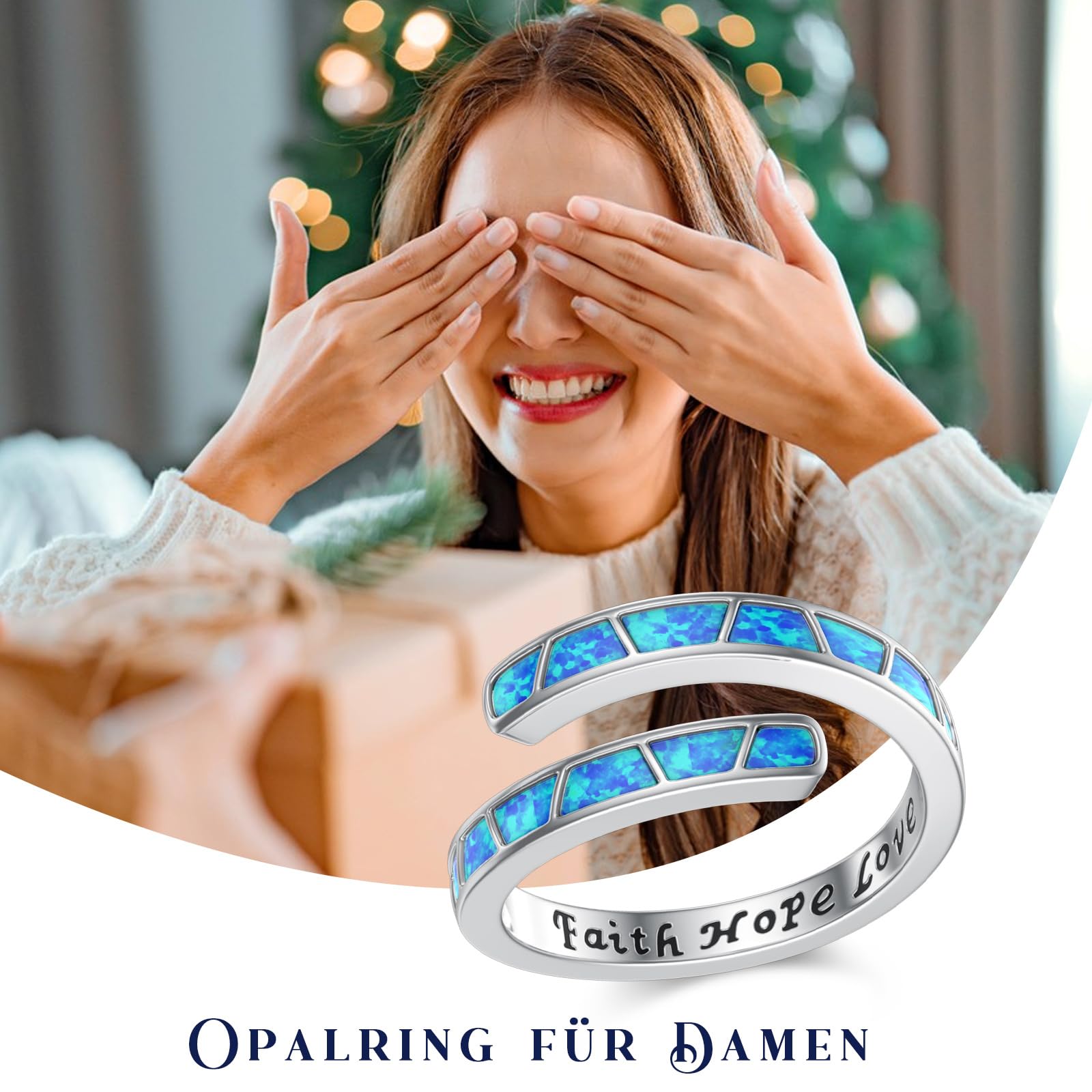 Glaube Hoffnung Liebe Ring 925 Sterling Silber Opal Ringe Damen Opal Ring Schmuck Verstellbarer Ring Geburtstags Geschenk Weihnachten Mädchen Frauen(Faith Hope Love)
