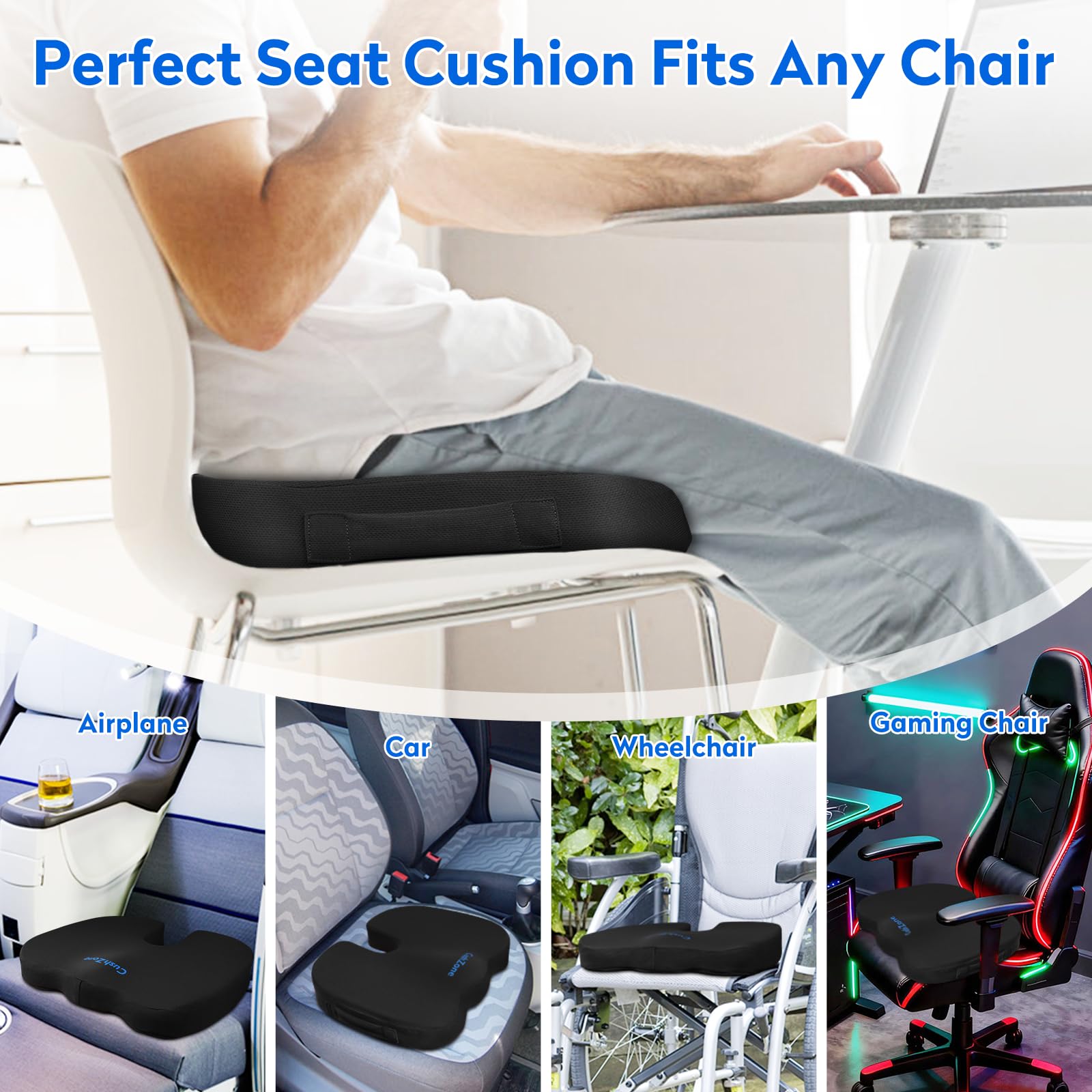 Seat Cushion Memory Foam Cushion for Office Chair Car Seat Airplane Chair Pad for Postpartum Pregnancy Sciatica Tailbone — view 5