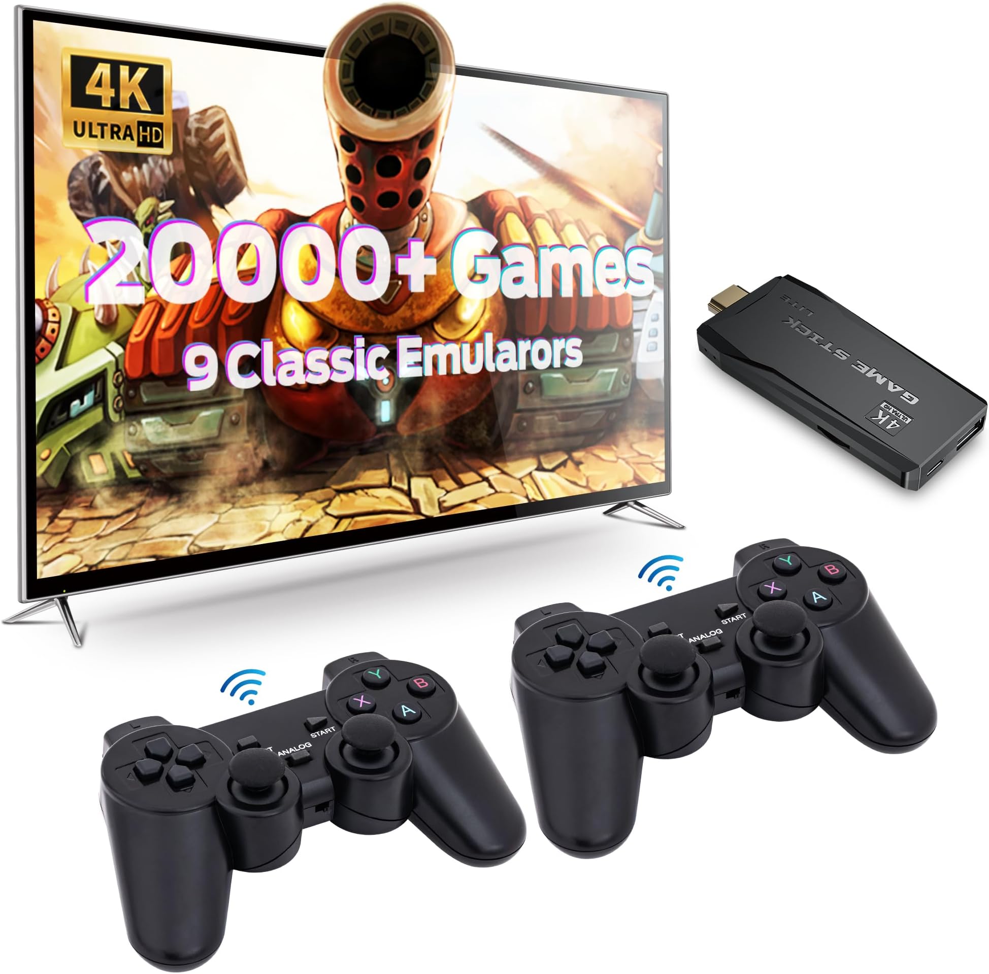 Retro Game Stick,Retro Game Console,Retro Gaming Console,Wireless Retro Game Stick,Plug and Play Video Game Stick Built in 20000+Games,4K HDMI Output,9 Classic Emulators, Dual 2.4G Wireless Retro Game