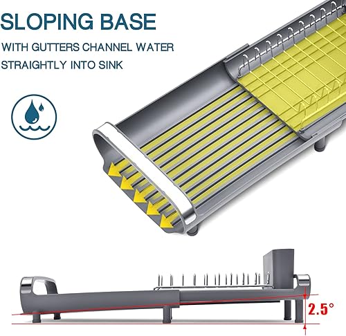 Miniatura 4 de TOOLF Escurridor de platos expandible, escurridor compacto de platos de acero inoxidable con soporte extraíble para cubiertos, estante de platos