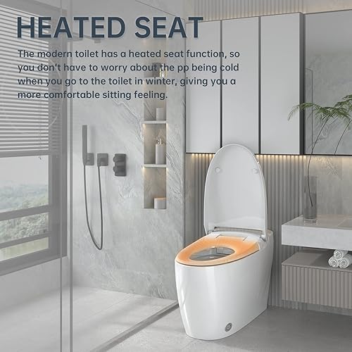 Miniatura 5 de Little Meerkat Inodoro inteligente, inodoros inteligentes sin tanque de una pieza para baños  Inodoro inteligente moderno con potente descarga