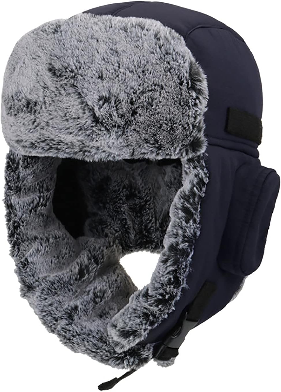 Winter Hats,Bomber Hat Unisex Trooper Trapper Hat with Ear Flap Faux Fur Bomber Hats Windproof Aviator Cap Keep Warm for Outdoor Activities Winter,Blue-58cm/22.8in