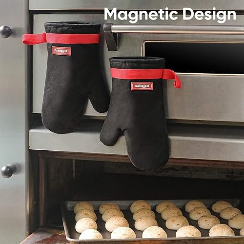 Miniatura 9 de Coziselect Juego de manoplas para horno y soportes para ollas, con resistencia al calor de silicona, flexibilidad de algodón puro y forro de felpa,