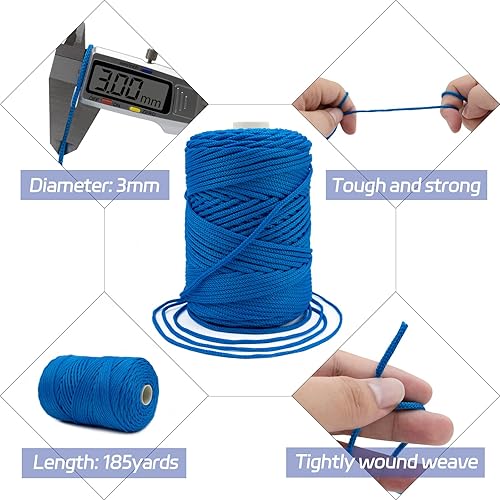 Miniatura 3 de LEREATI Cordón de macramé de poliéster de 0.118 in x 185 yardas, cordón trenzado de macramé de polipropileno, bolsa de ganchillo de hilo de