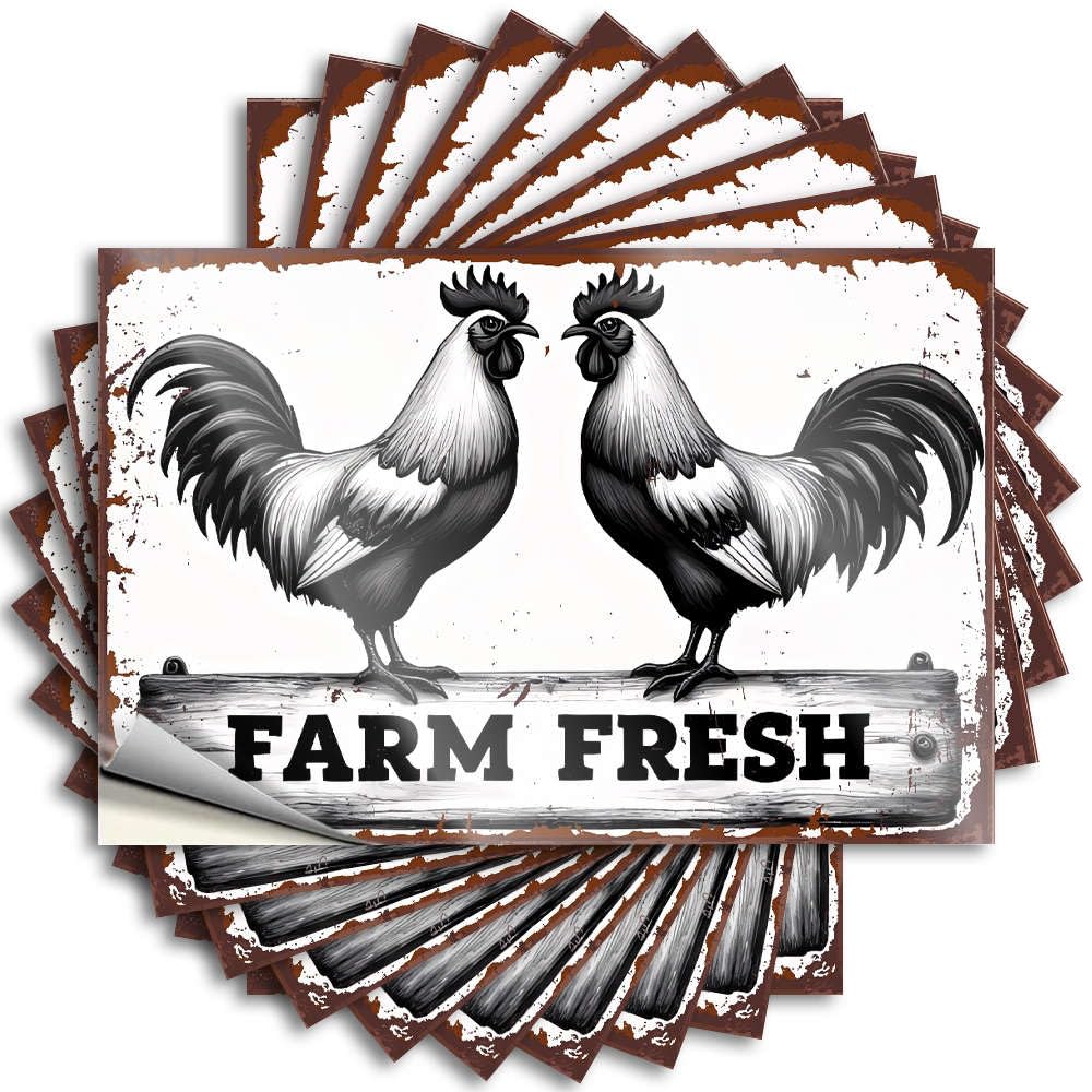 Decal Fluffy Vinyl Decals, Tiki Waterproof Hat Stickers for Water Bottle | Two Roosters Stand Side By Side, Proudly Displaying Their Vibrant Plumage Perfect for Farmers Laptop(12X18CM)