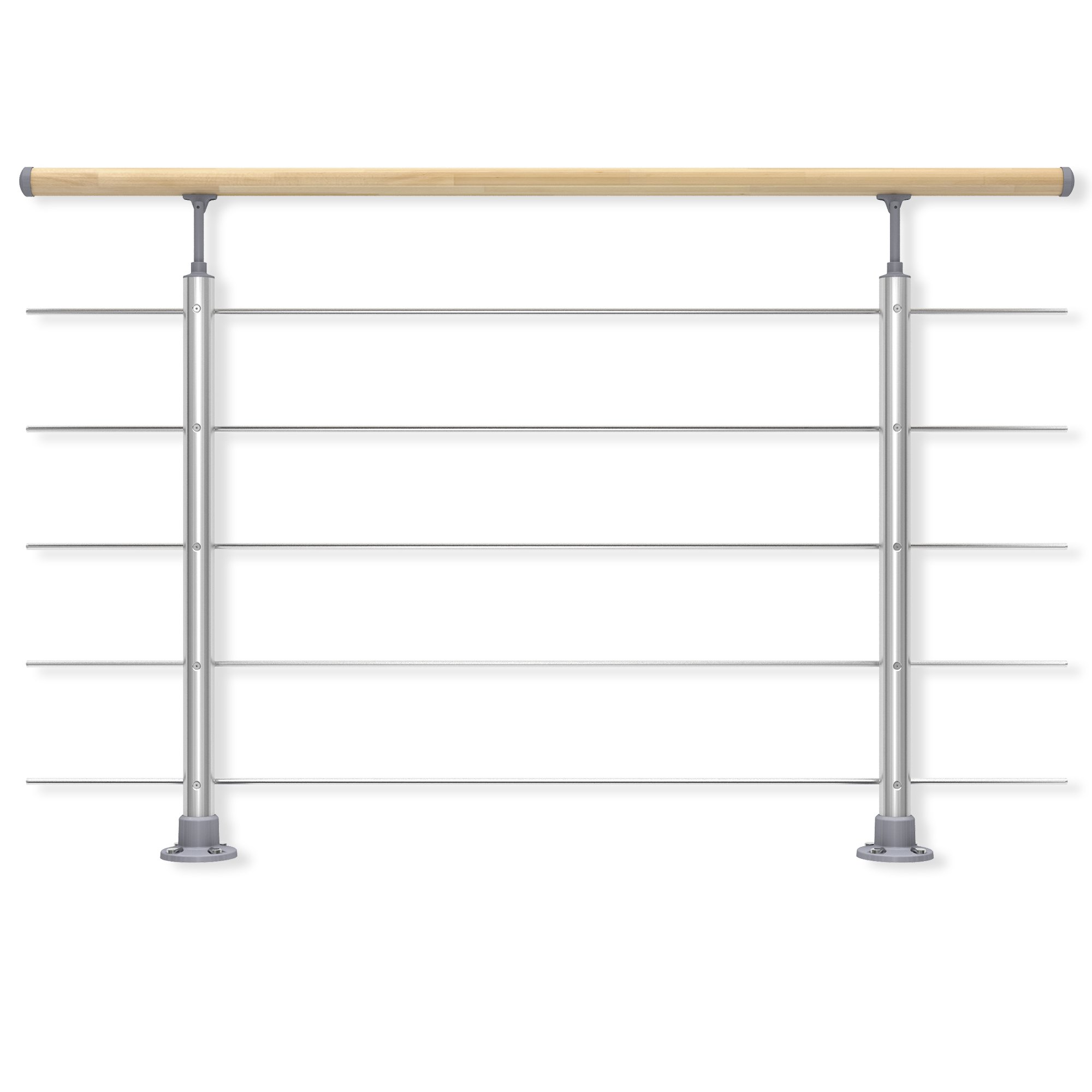 DOLLE Aluminium Geländer-Set Handlauf aus Buche Füllstäbe aus Edelstahl aufgesetzte Montage 150 cm
