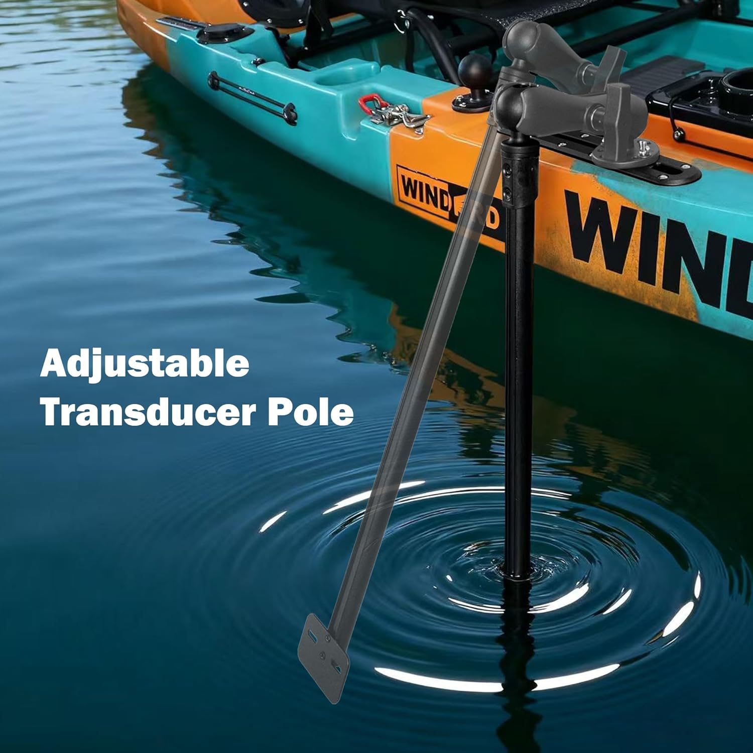 Transducer Pole Mount for Kayak, Transducer Pole with 1.5 inches/C Size Ball, Adjustable Transducer Arm for Boat, Compatible with Garmin, Lowrance