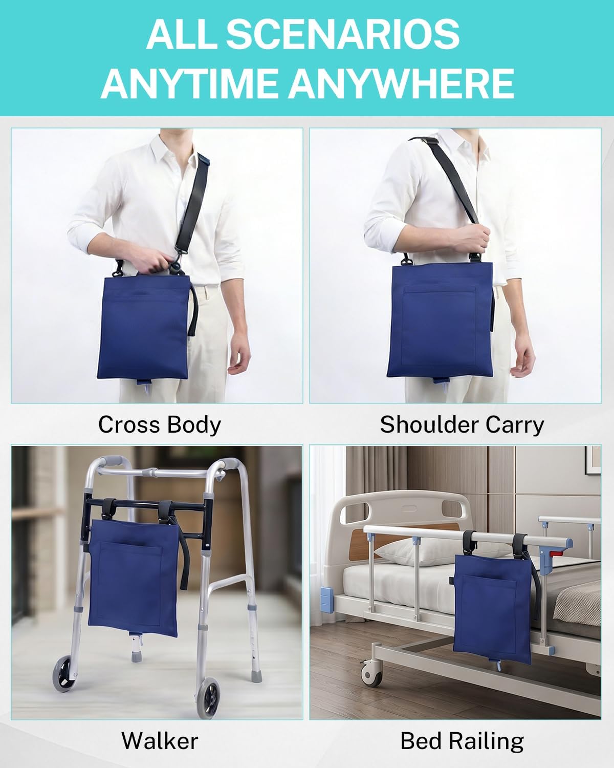 Catheter Bag Holder, Urine Drainage Bag Cover with Zipper Tube Sleeve & Front Pocket, Waterproof Foley Catheter Bag Carrier for 2000ml for Privacy & Mobility, Adjustable Wide Strap, Blue