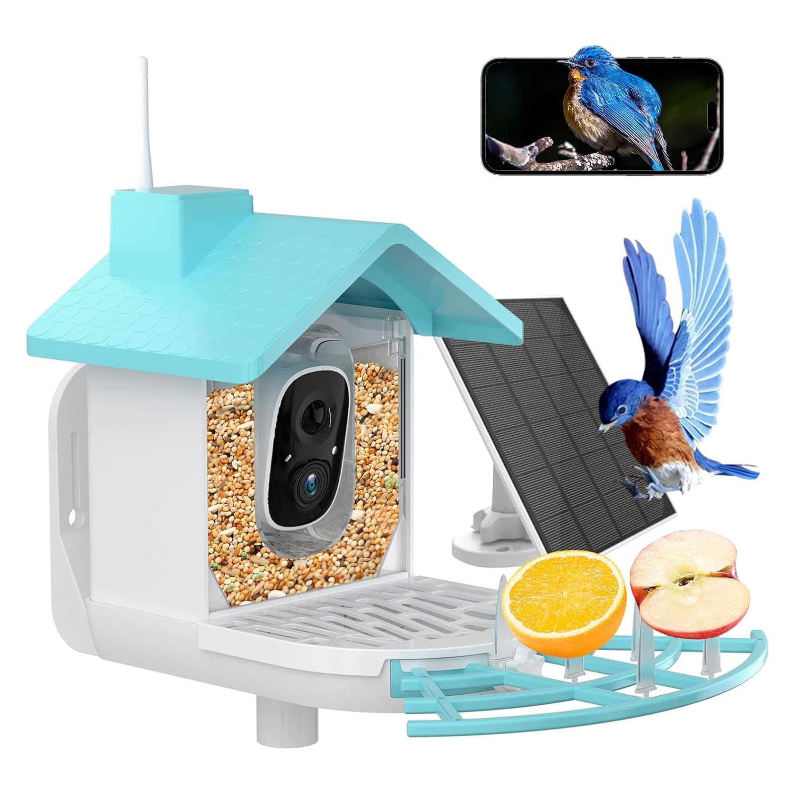 YXZYFPP Smart Bird Feeder, Bird Feeders for Outdoors with Solar Panel and 1080 HD Camera, Auto Capture Bird Videos Instant Notifications, Live View and AI Bird Identify