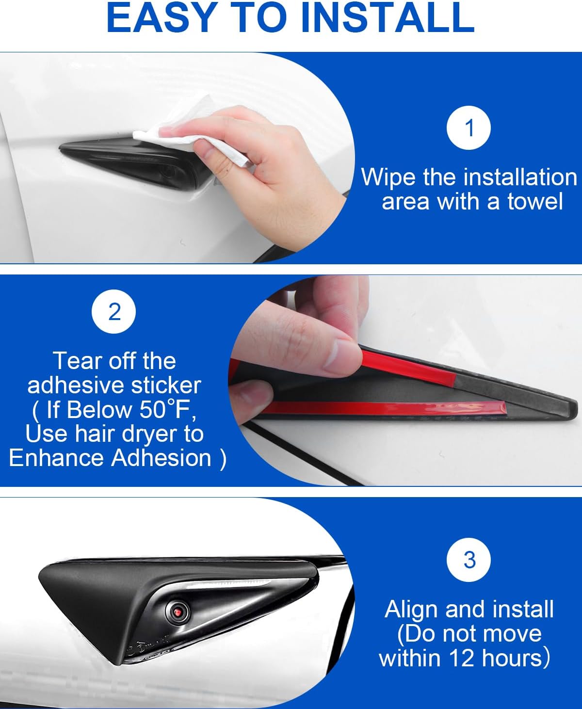for Tesla Side Camera Protection Cover Model Y Juniper Model 3 Highland 2025 2026 Matte Black Side Camera Indicator Protection Cover Exterior Model Y Accessories