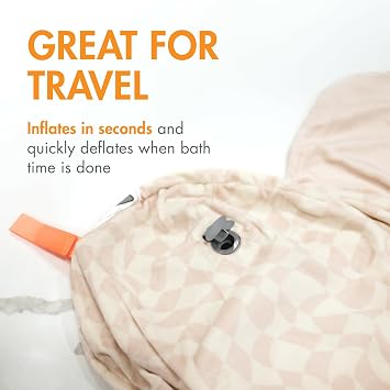 Boon Puff+ Inflatable Baby Bather - Portable Infant Bathtub Baby Bath Seat Includes Microfleece Cover, Swaddle Wings, and Storage Bag - Baby Tubs for Newborns - Portable Tub for Infants - Checker