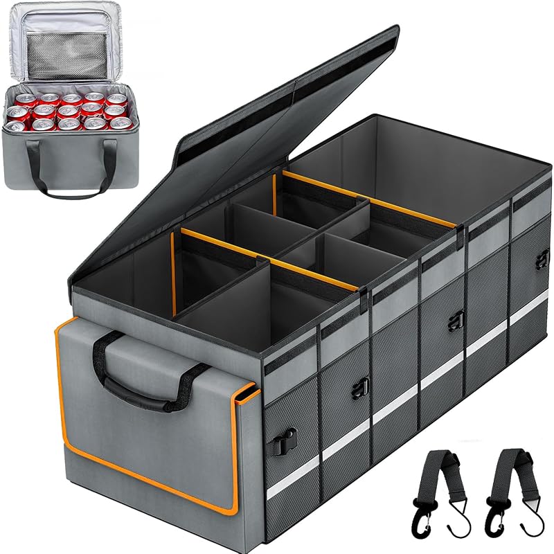 Organizador para Porta-Malas GDNasist com Bolsa Térmica Removível, Divisórias Ajustáveis e Tampa Dobrável Cinza