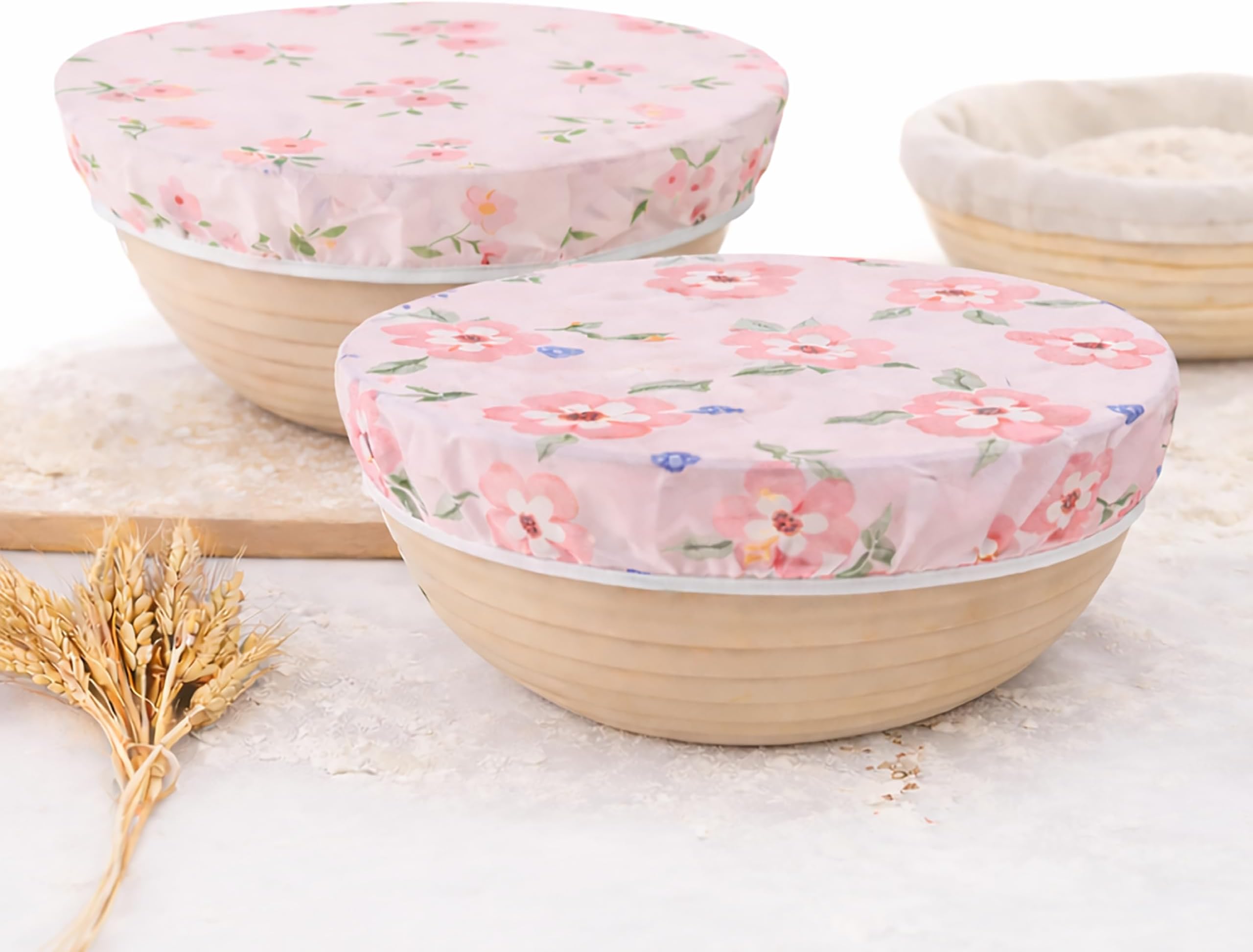 Reusable Beeswax Bowl Covers, 2 Large Bowl Covers for Bread Proofing Baskets, 12 inch Elastic Cotton Cloth Sourdough Bread Cover, Food Cover Storage Containers