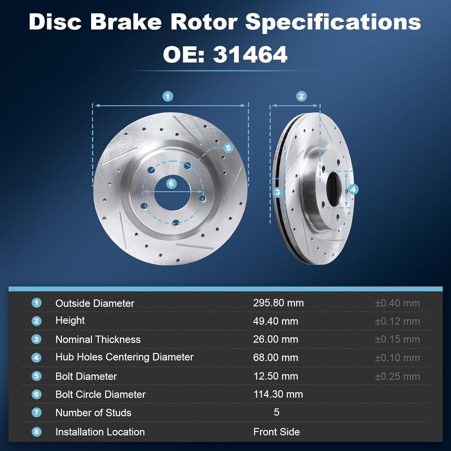 Front Drilled and Slotted Disc Brake Rotors Fit for 2007-2023 Nissan Altima #31464