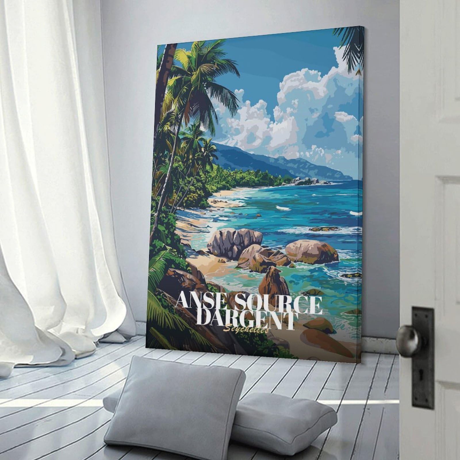 Junmoney Frame-Style-17 Anse Source Dargent, Seychelles Beach Home Decor Wall Art 20X30inch(50X75cm), For Bedroom, Guest Room Or Reading Nook, Decorative Wall Art For Cosy Rooms