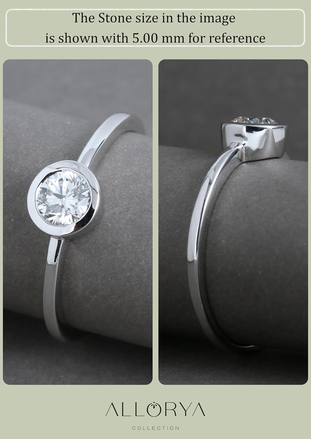 Round Moissanite or Lab Grown 1.00 Carat White Diamond Solitaire Bezel Set Engagement Ring for Women in 925 Sterling Silver