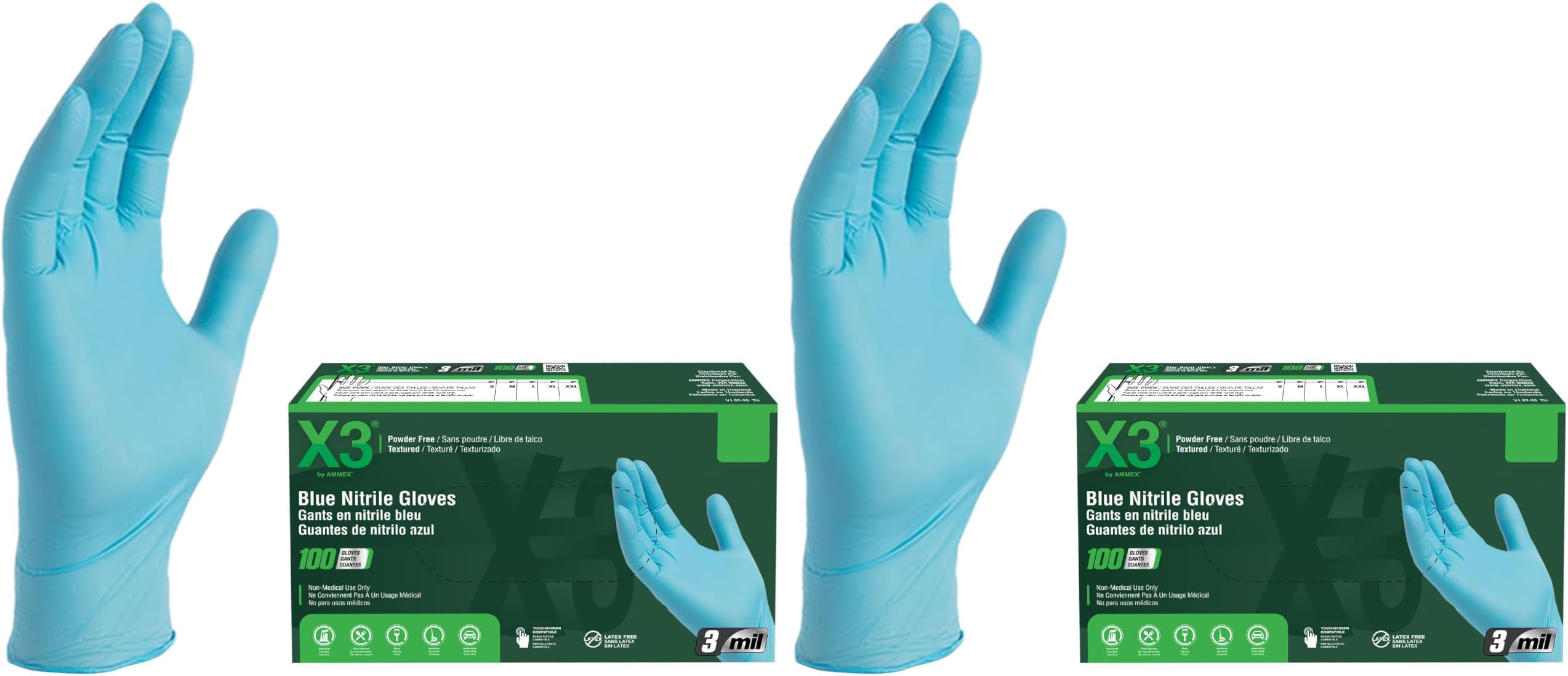 Blue Nitrile Disposable Industrial-Grade Gloves, 3 Mil, Latex & Powder-Free, Food-Safe, Non-Sterile, Lightly Textured