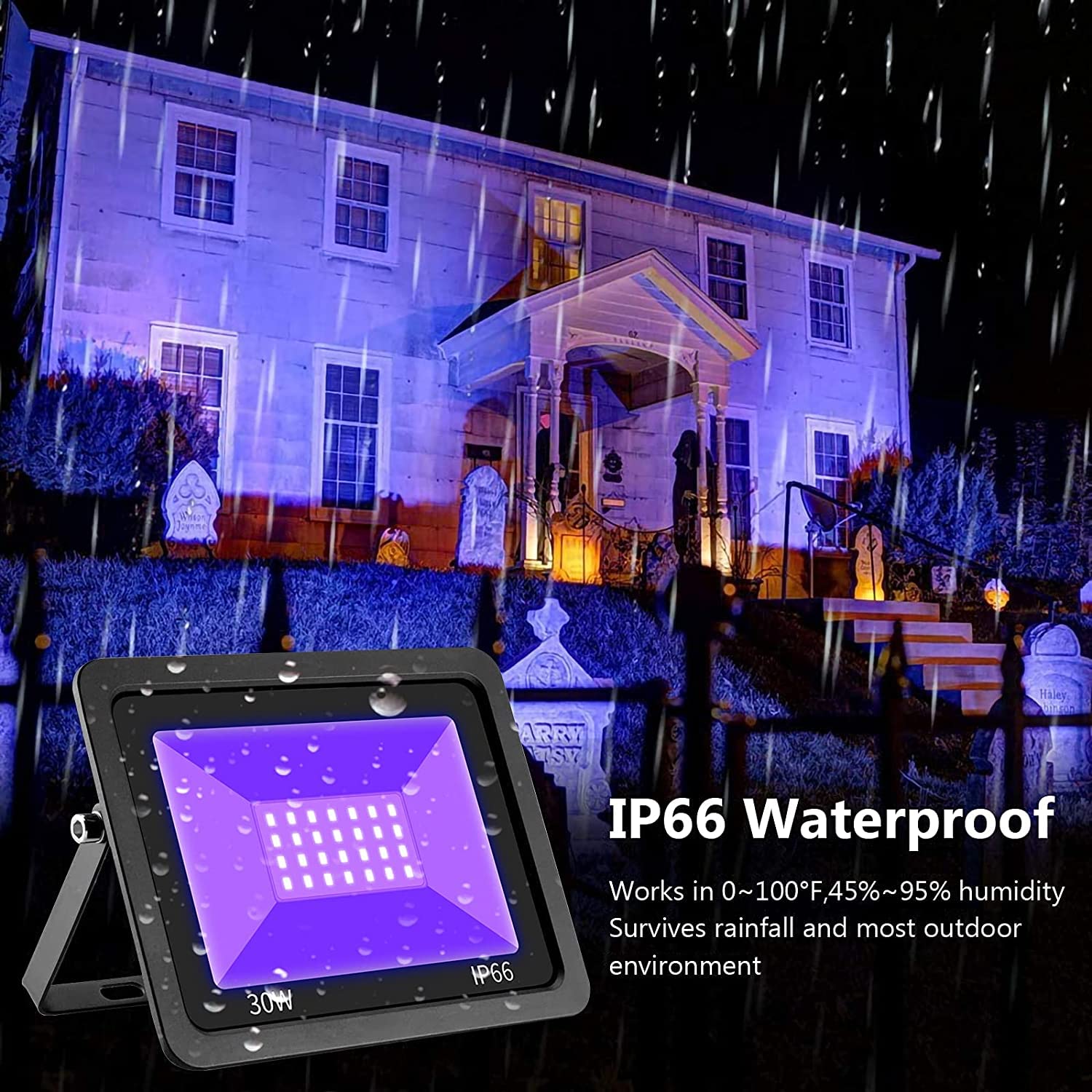 395-400nm Luz Negra LED 30W, IP66 Foco UV Ultravioleta Luz Fluorescente Blacklights para Escenario Bar Club DJ Discoteca Fiesta KTV Pinta Corporal Acuario Halloween