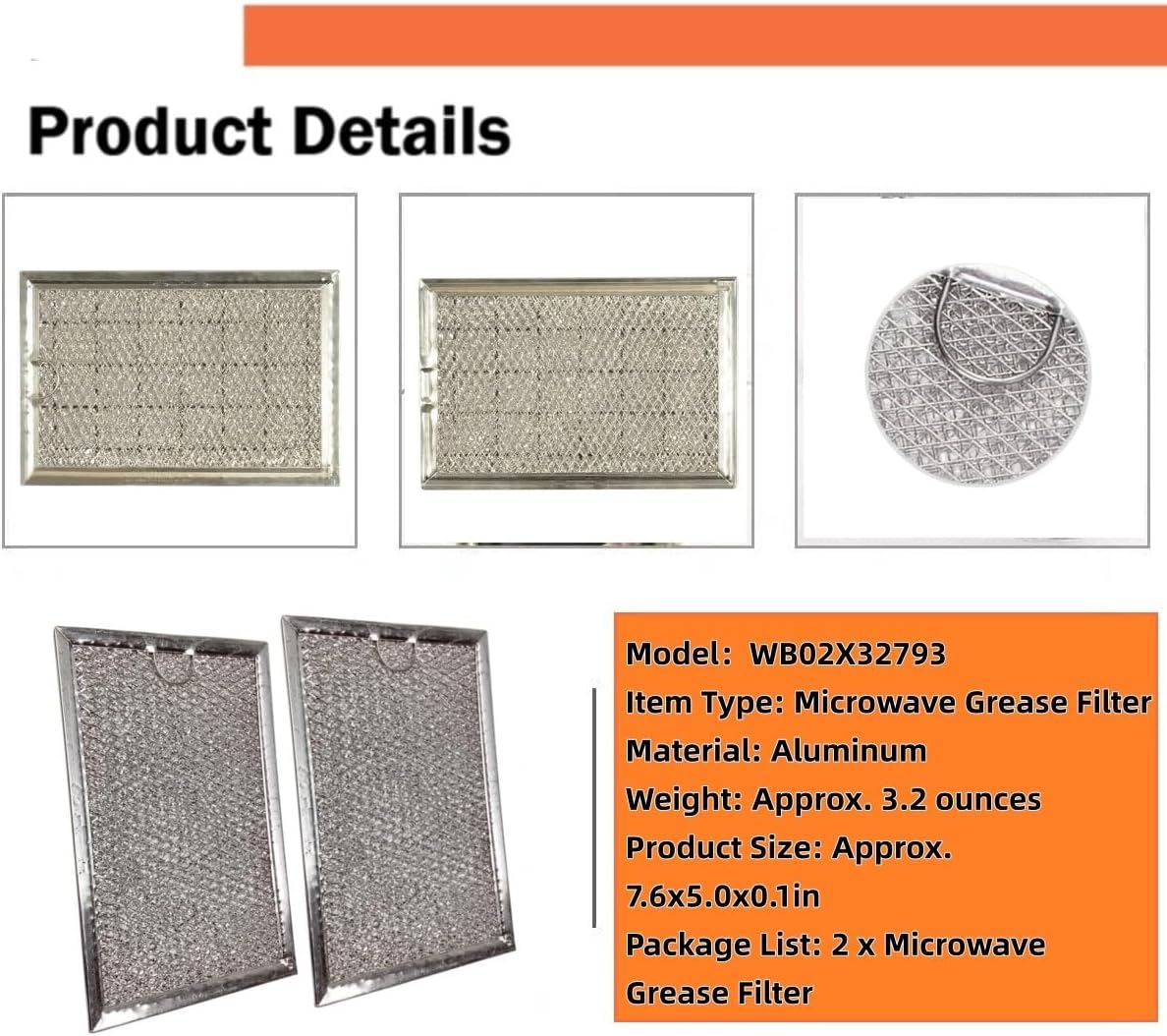 (2 PCS) WB02X32793 Range Vent Hood Microwave Aluminum Grease Filter fits for GE-Replaces WB02X25388 WB02X32793 AP6890094 PS12722303
