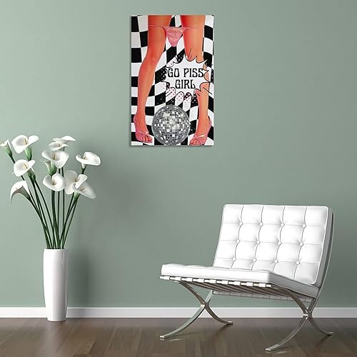 Miniatura 5 de UXR Póster divertido de baño con texto en inglés Go Piss Girl Pop Art para pared, decoración de discoteca para dormitorio, decoración de pared