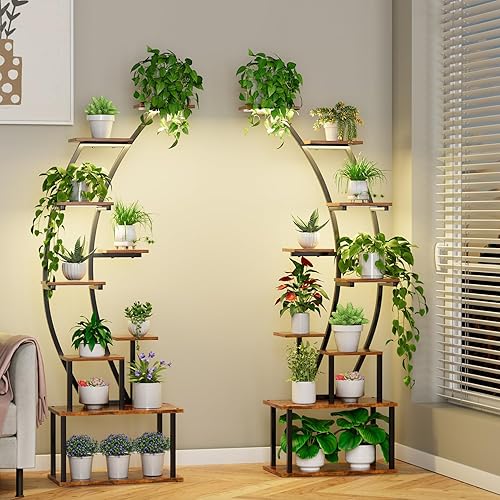 Soporte para plantas de interior con luces de crecimiento, paquete de 2 estantes esquineros de 63 pulgadas de alto con gancho, organizador de