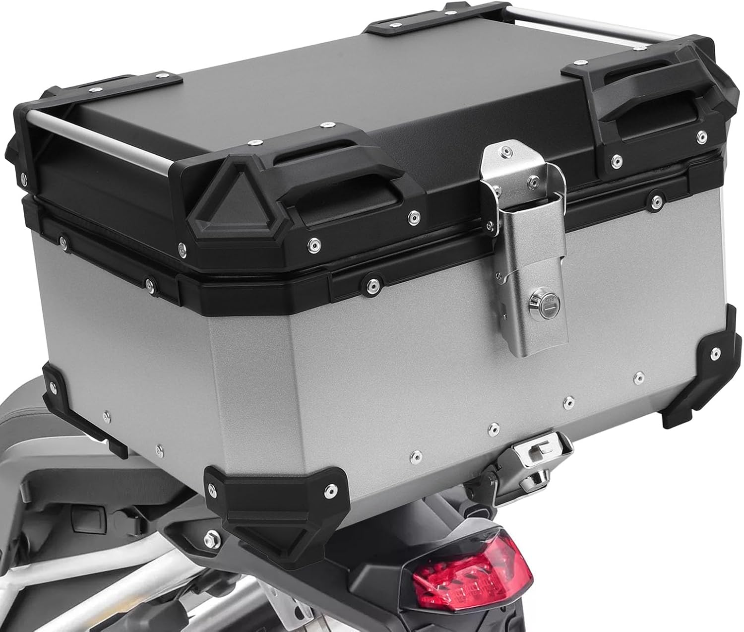 Zunate 32L Motorcycle Top Case - Quick Release Trunk, Water Aluminum Alloy Box, Universal Fit Tail Bag (Silver)