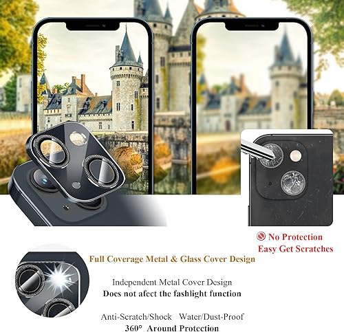 Miniatura 8 de Paquete de 2 protectores de lente de cámara compatibles con iPhone 1313 Mini, cubierta de metal de aleación de aluminio y vidrio templado 11H,