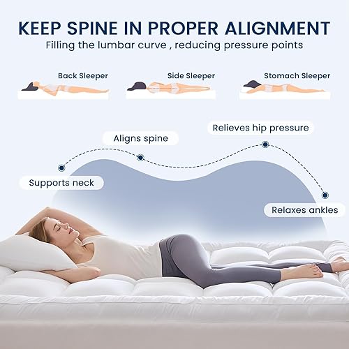 Miniatura 4 de YUGYVOB Cubrecolchón Queen extra grueso, refrescante y transpirable, bolsillo profundo de 8 a 21 pulgadas, relleno alternativo de plumón suave