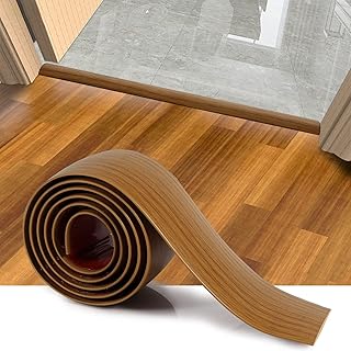 Floor Transition Strip, 3.3 Ft Self Adhesive Vinyl Flooring Transition Strips Wood to Tile Floor Divider Strip for Joining Floor Gaps Tiles Carpet Threshold Transition (1.58in W, Light Brown)