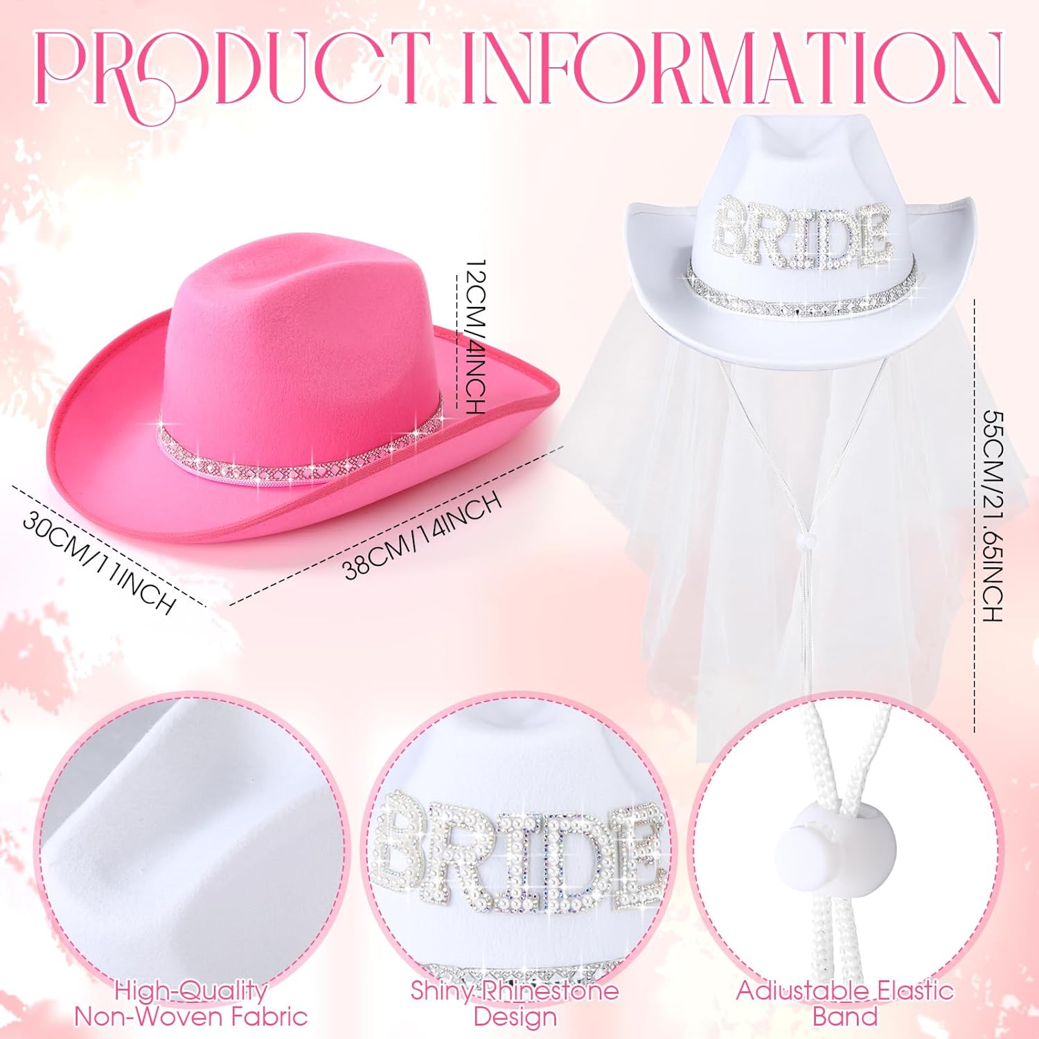 Unittype 14 Pcs Bridal Cowgirl Party Set Heart Glasses Bride Cowboy Hats for Bachelorette Party Bridal Wedding Shower