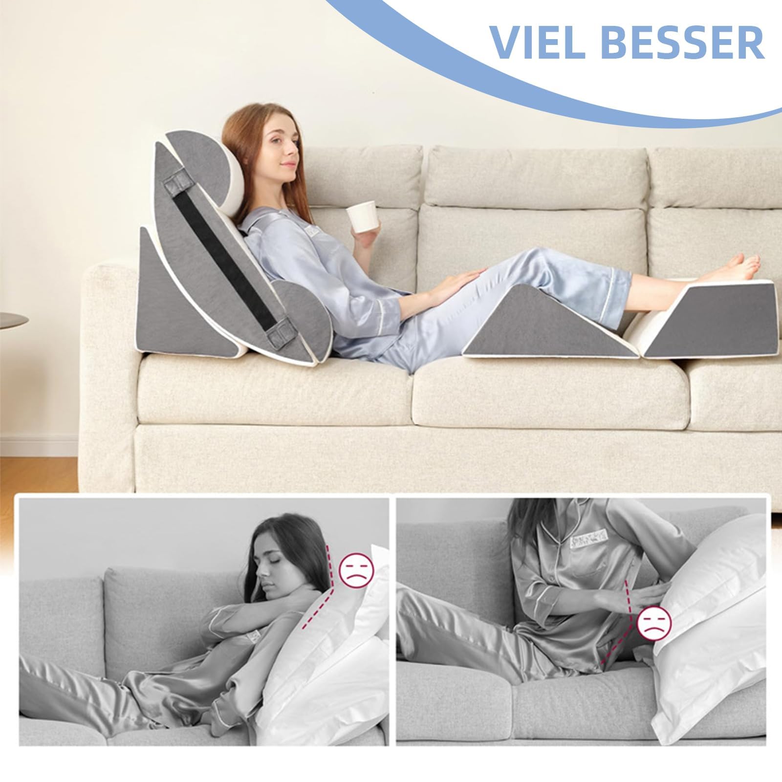 Juego de 6 almohadas ortopédicas para cama con cuña para cirugía postal, cojín de espuma de memoria, alivio del dolor de espalda y piernas, cómodo y ajustable, cojín de apoyo antironquidos