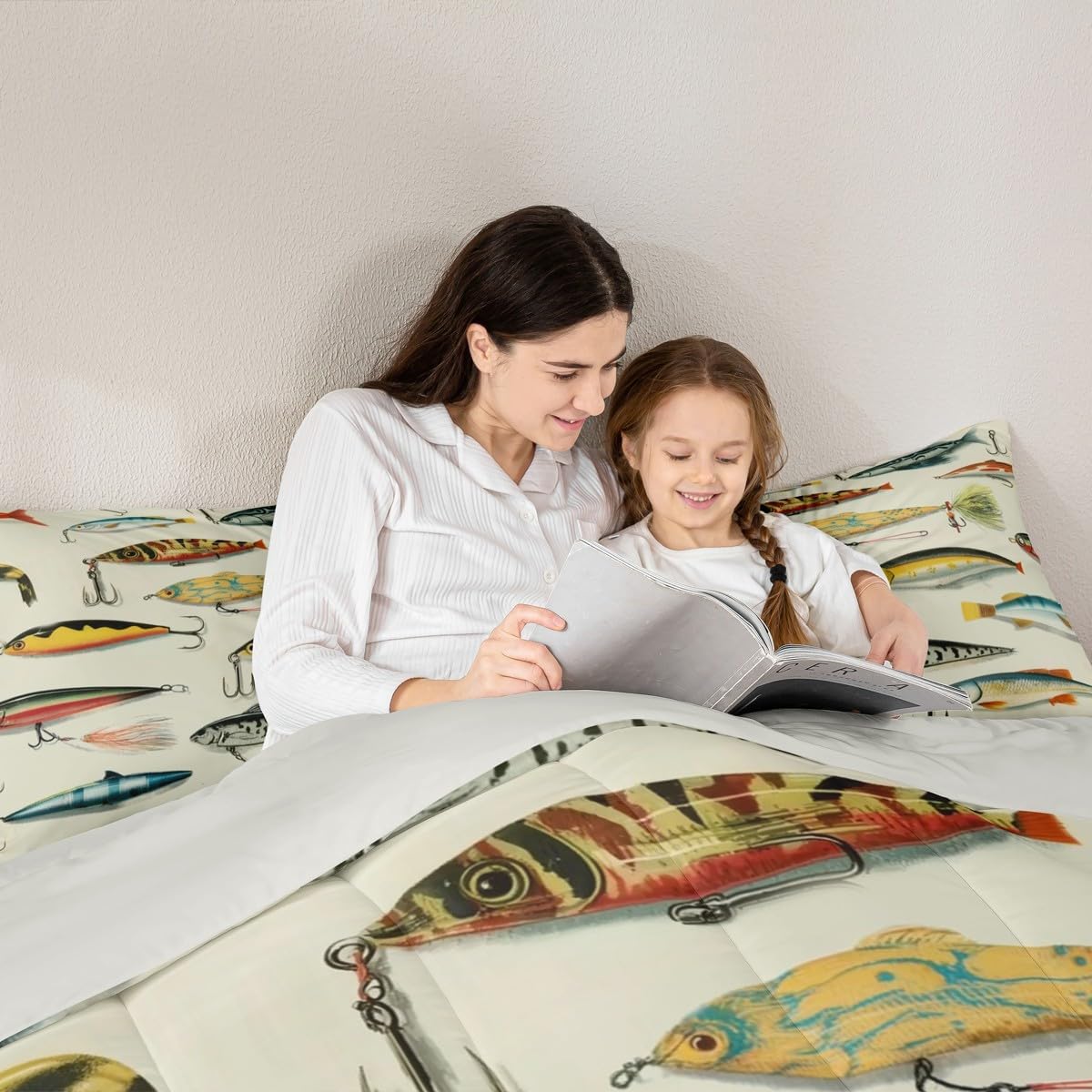 Erosebridal Big Bass Pike Fish Full Comforter Set, Hunting and Fishing Bedding Set Fishing Comforter for Kids Boys Teens Men Rustic Cabin Lake House Decor, Sea Animal Quilt, 2 Pillowcases