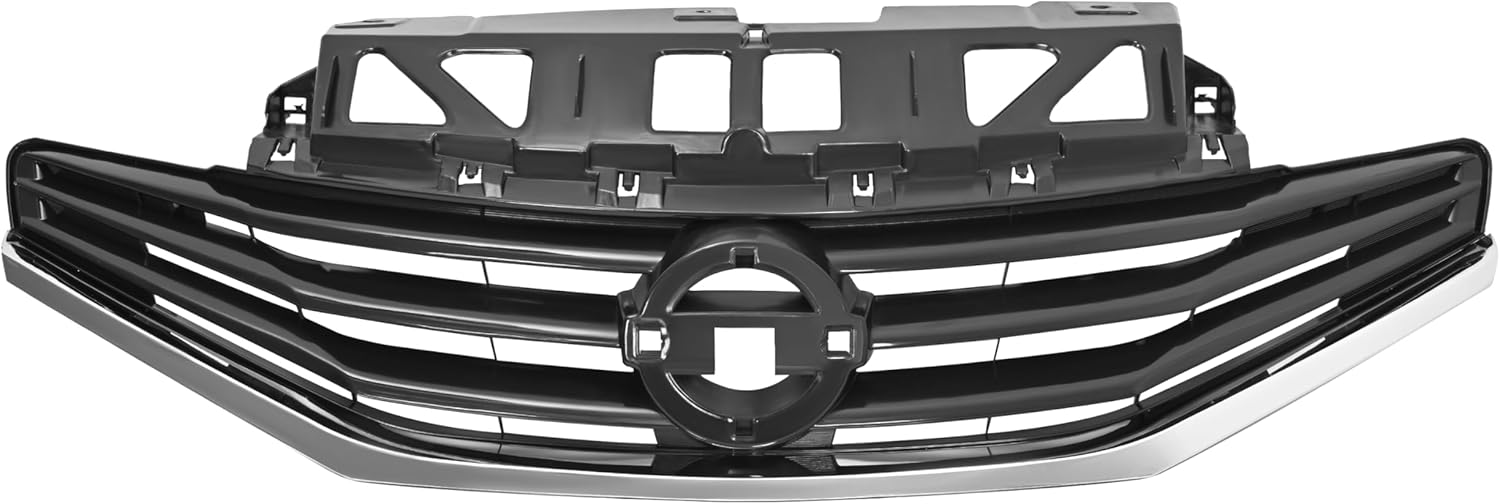 HECASA Grille Compatible with 2014-2016 Nissan Versa Note Replacement for 623103VY0A NI1200257 Front Bumper Upper Grill Plastic(ABS) Chrome Black+Silvery