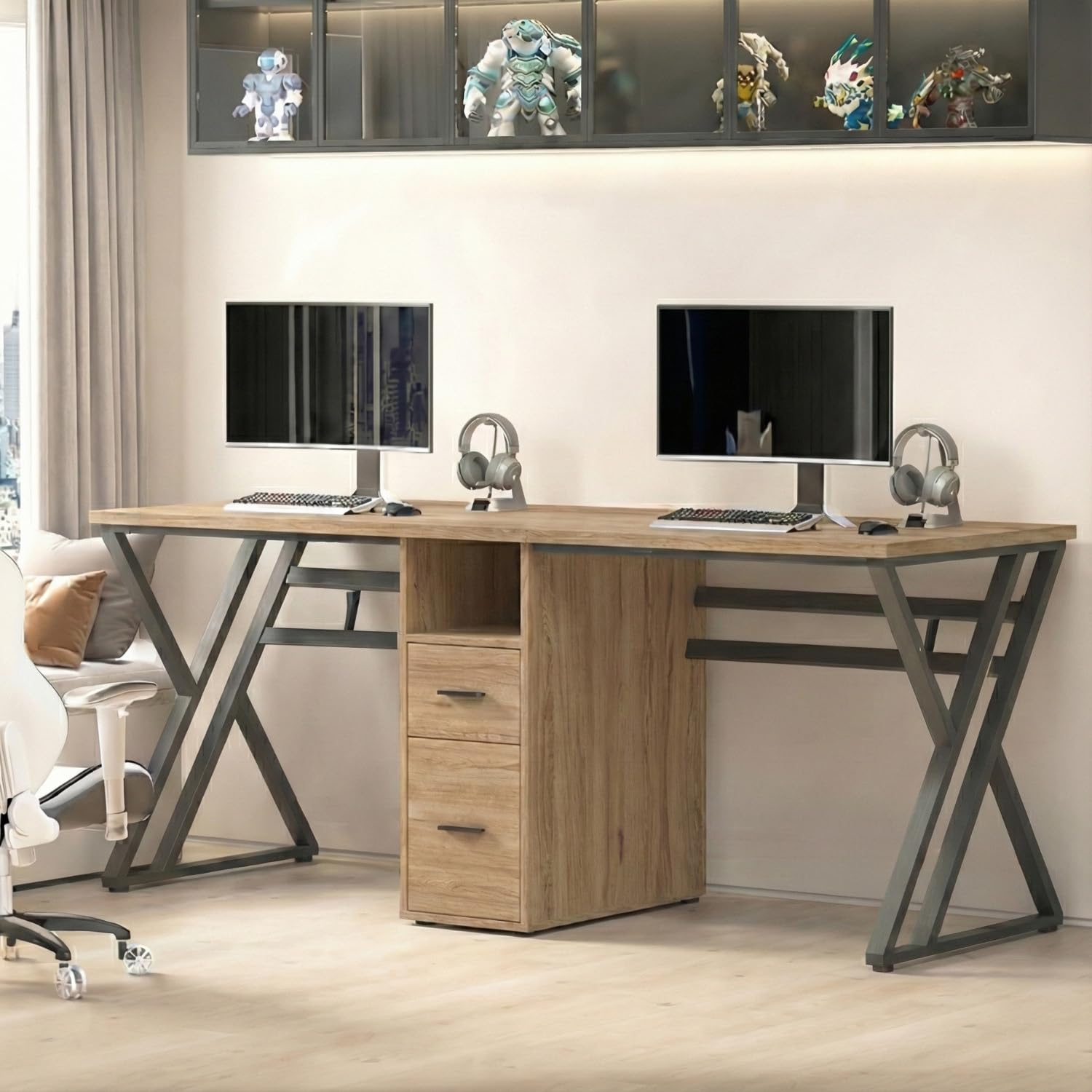 パソコンデスク Table and Chair (for Office, Room etc) TEKAVO Dezian Two Person Desk, Computer Table for Two | Office