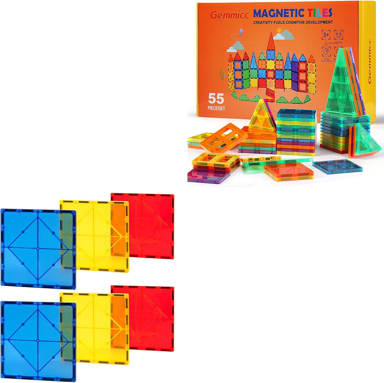 Gemmicc 55 PCS + 6 Large PCS Magnetic Tiles Set