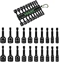 20-Piece Magnetic Nut Driver Set, Metric & SAE 1/4" Hex Shank, Drill Socket Set, Impact Driver Bit Set, Magnetic Bit Holder with Aluminum Alloy Snap Clip, Quick Change Tool