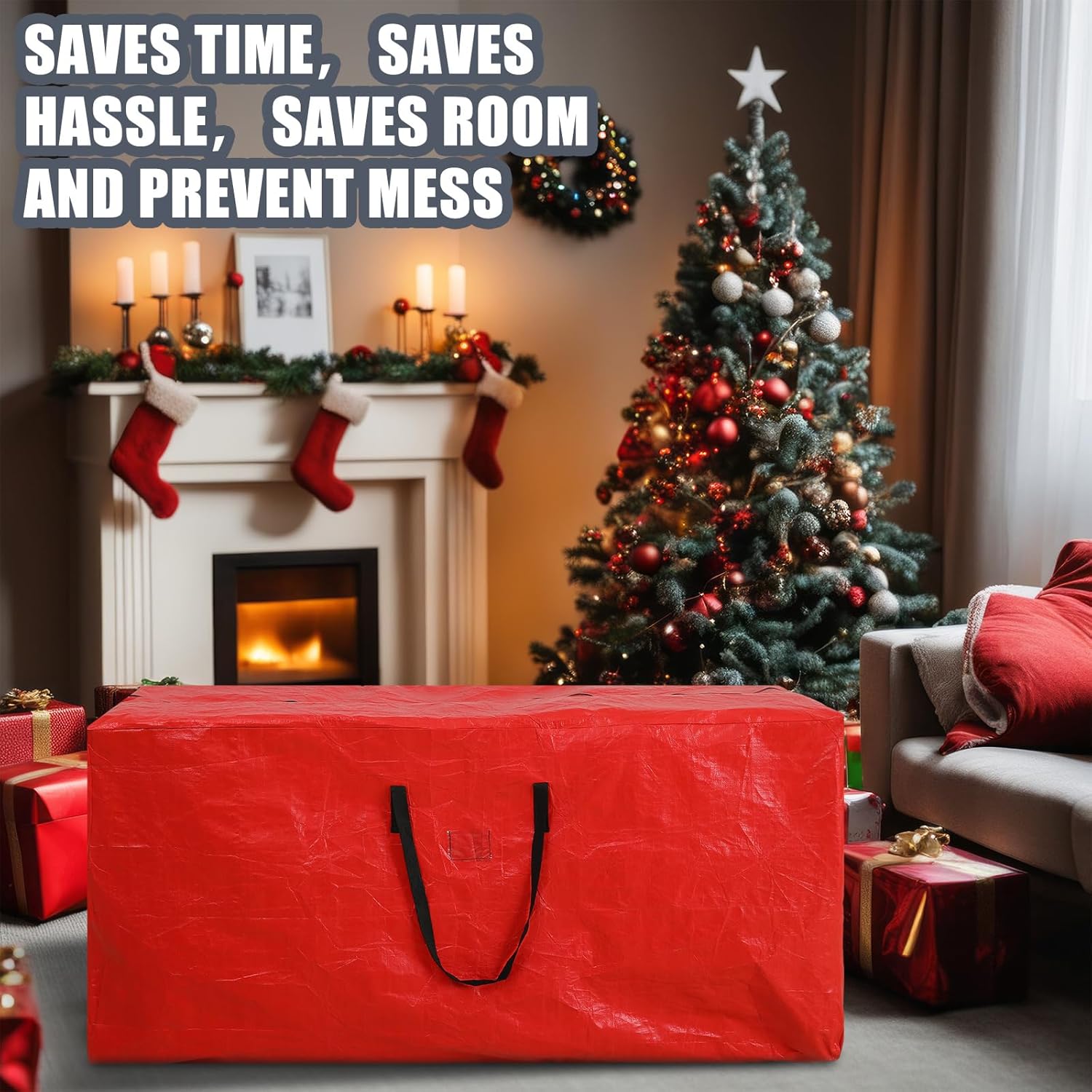 Cozypower Christmas 12ft Skeleton Storage Bag Fit up to 12ft Skeleton Christmas Tree Storage Bag Heavy Duty Extra Large Container with Durable Handles and Dual Zipper Totes 65 x 30 x 30 Inch(Red)