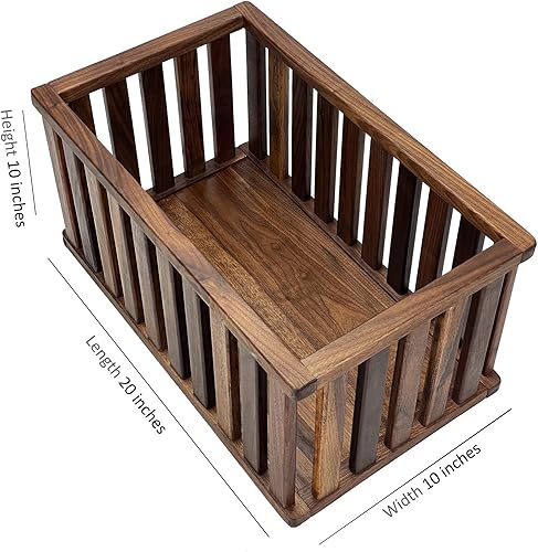 Miniatura 2 de Cesta de almacenamiento rectangular extragrande de nogal macizo, contenedores de almacenamiento de madera natural para organizar, de madera y