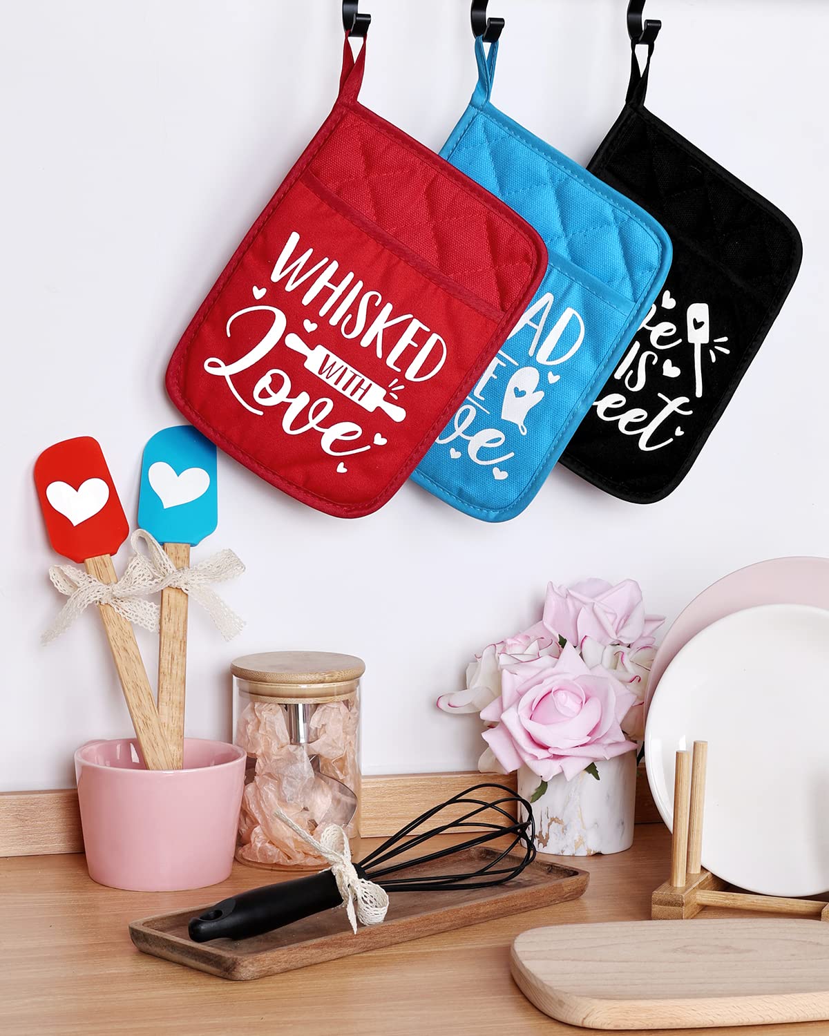 12 Pcs Bridal Shower Silicone Spatulas Pot Holders Set Heat Resistant Pot Holders Pocket Baking Gifts Games Prize Wedding Baby Shower Party Supplies - View #5