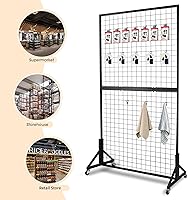 Vista 6 de Paquete de 1 estante de exhibición de panel de rejilla doble de 3 x 6 pies con base en T resistente, soporte de exhibición de paneles de pared