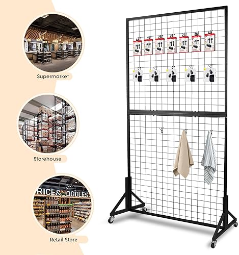 Miniatura 6 de Paquete de 1 estante de exhibición de panel de rejilla doble de 3 x 6 pies con base en T resistente, soporte de exhibición de paneles de pared de
